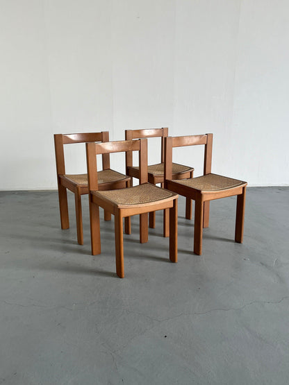 Set of 4 Mid-Century Modern Constructivist Wooden Dining Chairs, 1960s Vintage