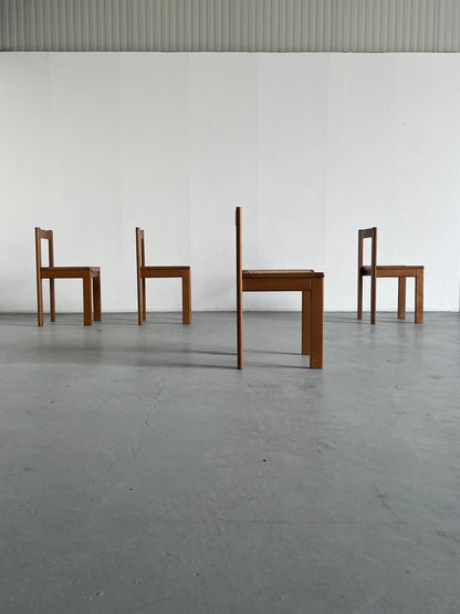 Ensemble de 4 chaises de salle à manger en bois constructivistes modernes du milieu du siècle, vintage des années 1960