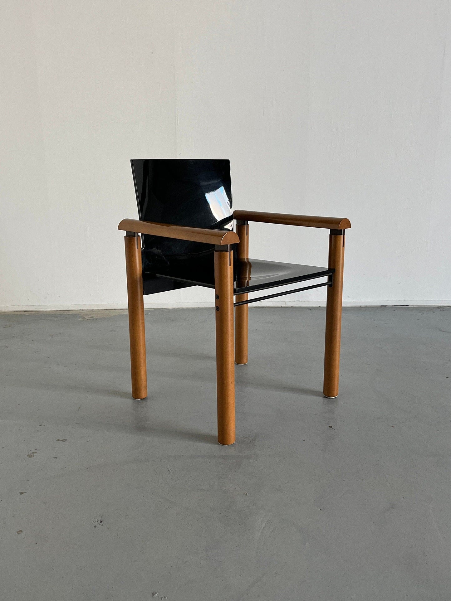 1 of 6 elegant modernist wooden armchairs in dark gloss finish, attributed to Artelano, 1970s Italy Vintage