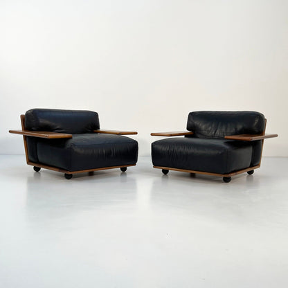 Pianura armchair in black leather by Mario Bellini for Cassina, 1970s vintage