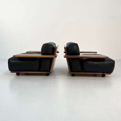 Pianura armchair in black leather by Mario Bellini for Cassina, 1970s vintage