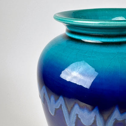 Portugiesische Keramik Vase Craquele Blau Türkis Grün Fat Lava Glasur 1980 80er