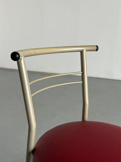 Postmodern Memphis Style metal chair with red faux leather cover, 1980s Italy Vintage