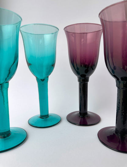 4 gobelets à vin / eau turquoise violet verres vintage gobelets années 80 90 Gunther Lambert Corse vin blanc coupe à vin rouge