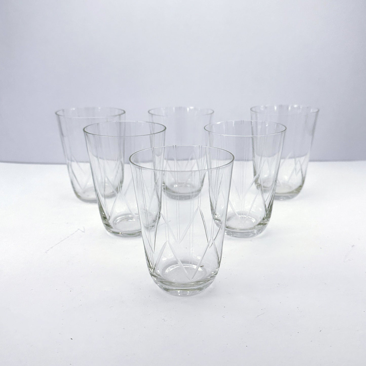 6x Vintage Glasses Mid Century Finely Cut Water Glasses Drinking Glasses 1950 50s Modernist Drinking Glass