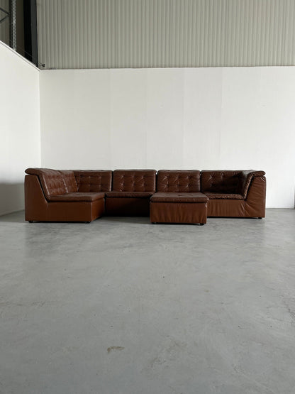 Patchwork Cognac Leather Six Piece Modular Sofa by Laauser, 1970s Germany Section Seating Set Vintage