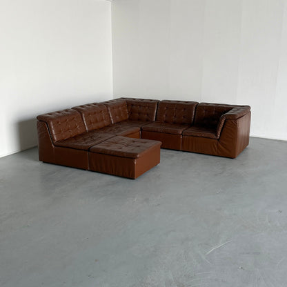 Patchwork Cognac Leather Six Piece Modular Sofa by Laauser, 1970s Germany Section Seating Set Vintage