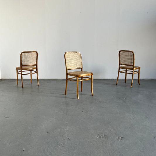 1 of 12 Thonet Bentwood Prague Chairs by Josef Hoffman, 1970s Thonet Mundus Production, Fully Restored Vintage
