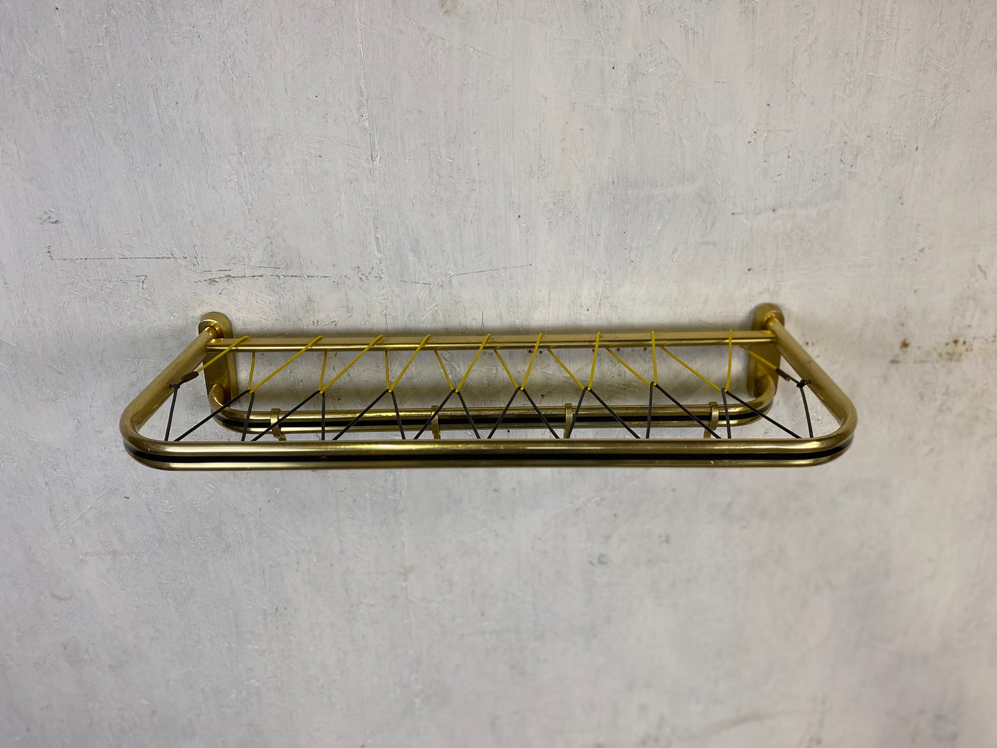 Stylish Fifties coat rack in brass with black decorative stripe Vintage