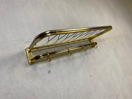 Stylish Fifties coat rack in brass with black decorative stripe Vintage