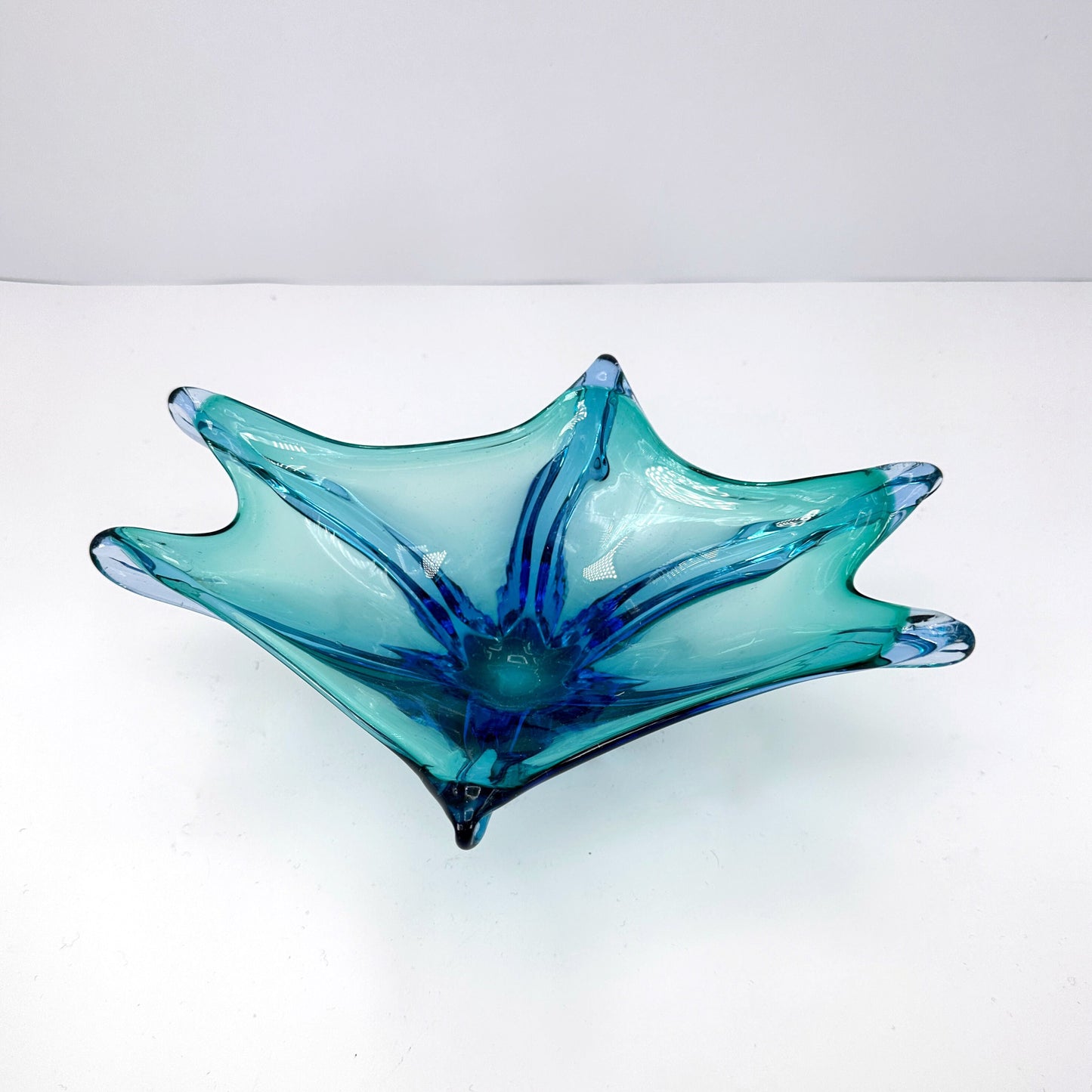 vintage Murano Bowl Bowl Seguso Technique Bleu Cobalt Outremer Turquoise Menthe Vert 1970 Italie