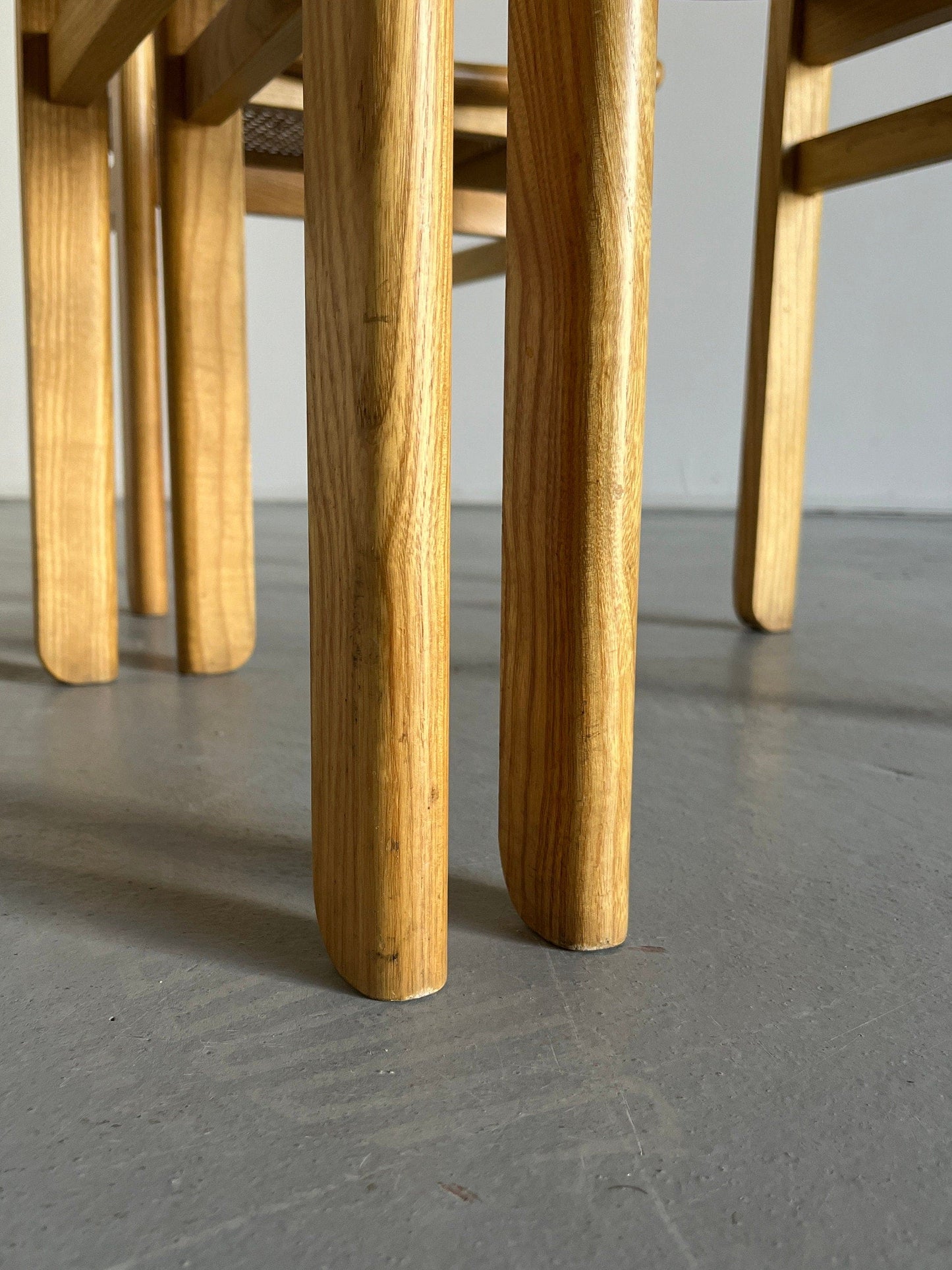 Set of 4 Mid-Century Modern Constructivist Wooden Dining Chairs in Beech and Cane, 1960s Vintage