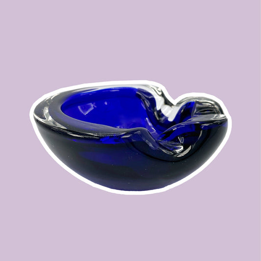 Vintage Murano Bowl 1970 Ashtray Seguso Cobalt Ultramarine Blue Glass Technique Heavy Italy 70s 1970