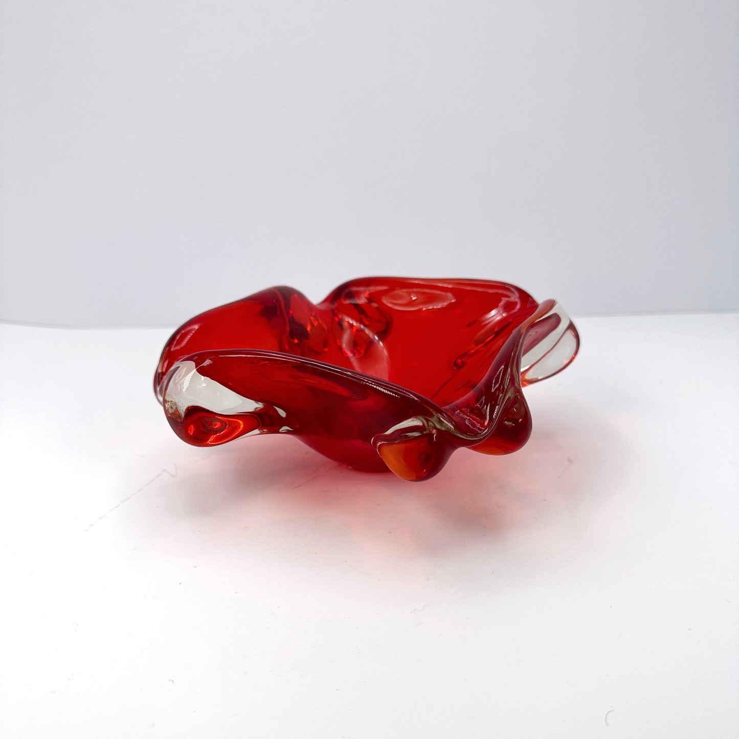 Murano Glass Bowl / Ashtray Mid Century Red Cherry Red Bowl 1970 Sommerso Catch Overlay Vintage