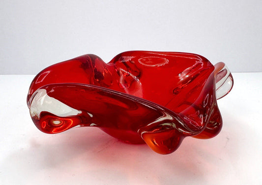 Murano Glass Bowl Mid Century Red Sommerso Collection Vintage