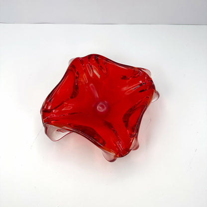 Murano Glass Bowl / Ashtray Mid Century Red Cherry Red Bowl 1970 Sommerso Catch Overlay Vintage