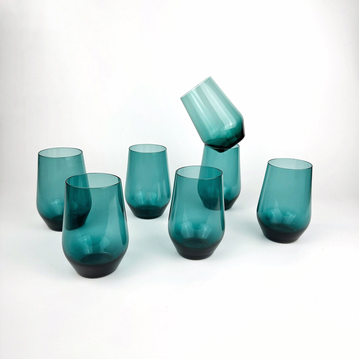 50s 60s Kaj Franck Glass Carafe + 7 Drinking Glasses Nuutajärvi Finland Beryl Petrol Turquoise Mid Century Jug Pitcher Vintage