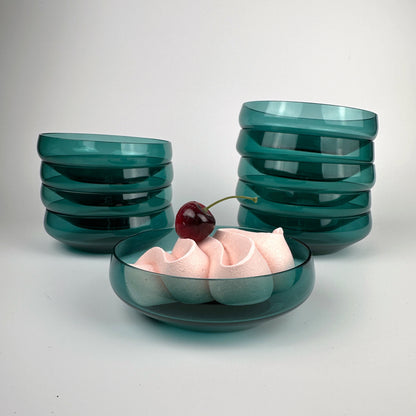 Années 50 années 60 Kaj Franck Glass Bowl Set Grand Petit Nuutajärvi Finlande Beryl Essence Turquoise Mid Century Compote Dessert