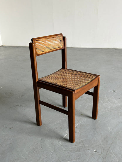 Mid-Century Modern Stained Beechwood und Wicker Cane Dining Chair, 1960s Italy Vintage