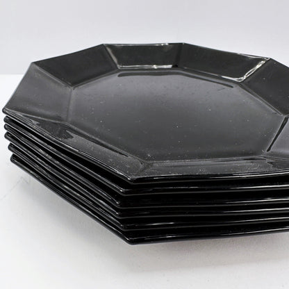 Assiettes à manger Arcoroc Octime Verre Noir France Set 80s 90s Luminarc France Art Déco Revival