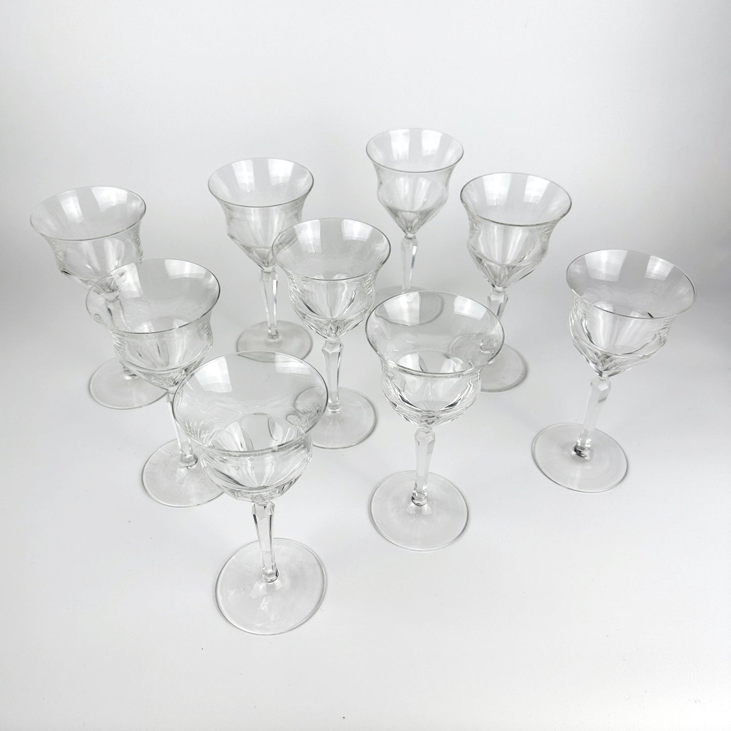 9x Vintage Crystal Glass Sparkling Wine / Champagne / Wine Glasses Mid Century Glass Cut 60s 50s Cut Lead Crystal