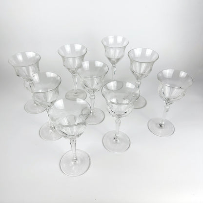 9x Vintage Crystal Glass Sparkling Wine / Champagne / Wine Glasses Mid Century Glass Cut 60s 50s Cut Lead Crystal