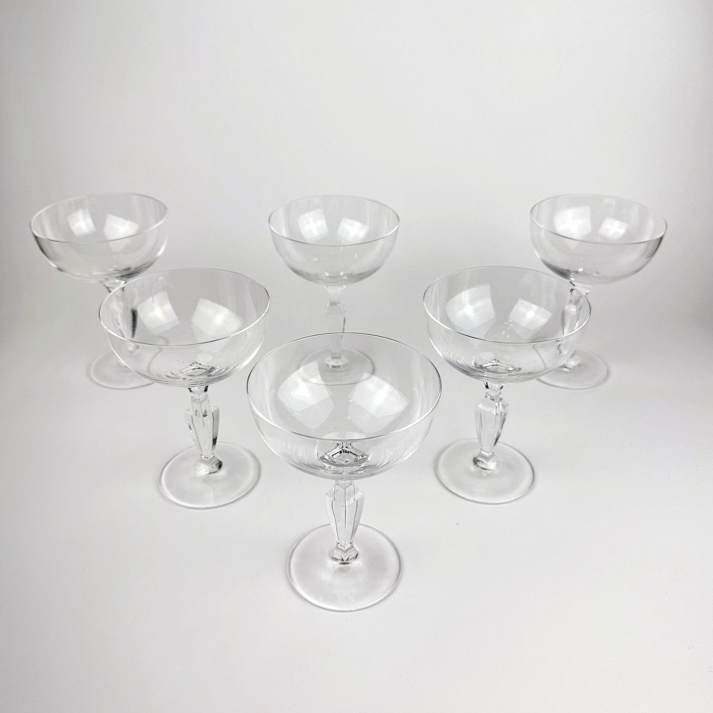 6x Vintage Crystal Glass Sparkling Wine / Champagne Glasses Bowls Mid Century Glass Cut 60s 50s Cut Lead Crystal