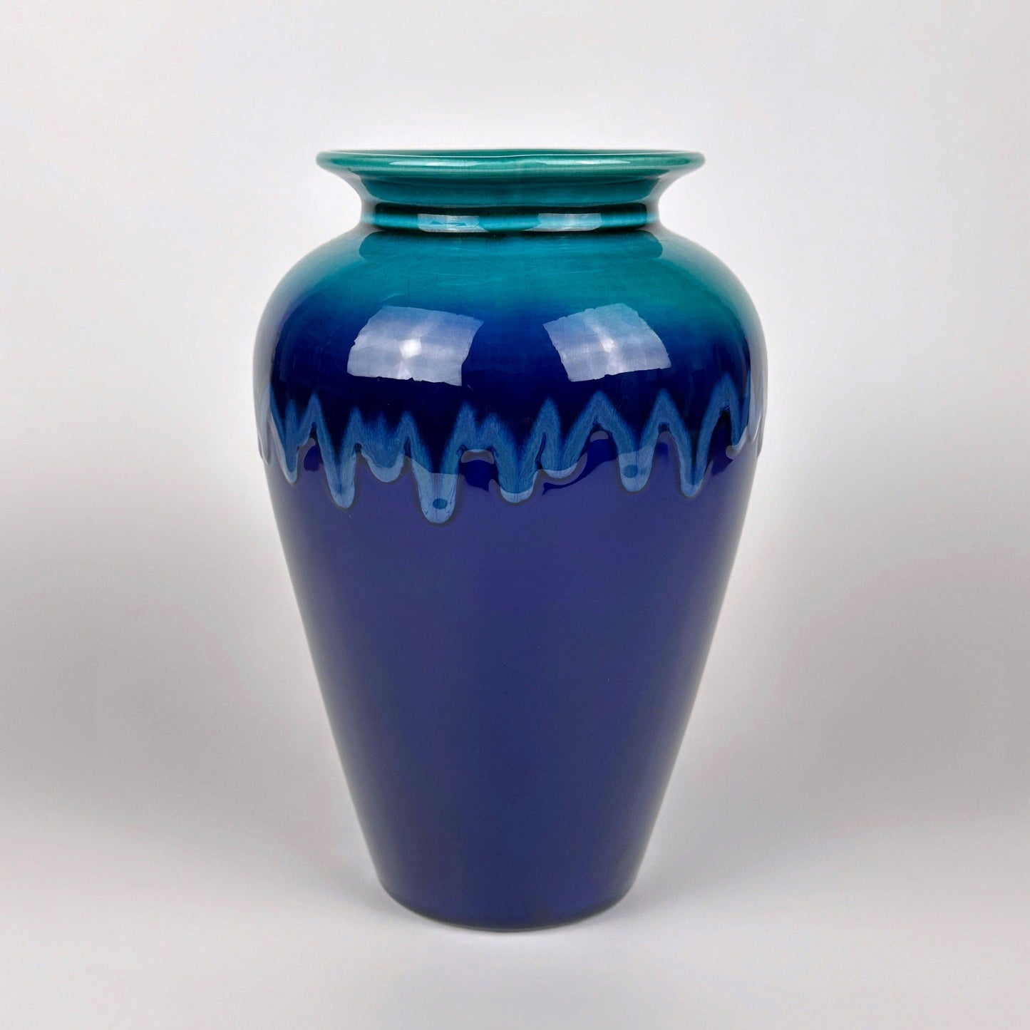 Vase en céramique portugaise Craquele Bleu Turquoise Vert Fat Lava Glaze 1980 80s