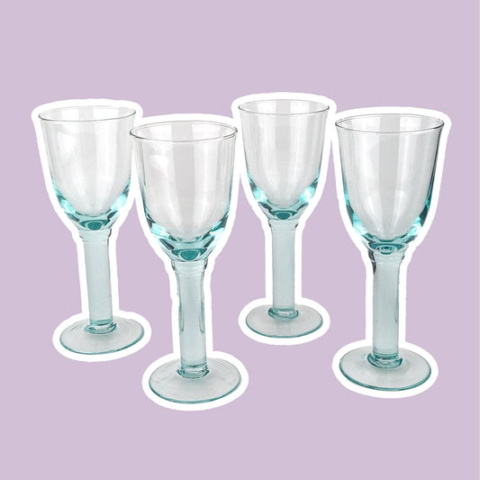 4 wine / water goblets mint green vintage glasses 80s 90s Gunther Lambert Corsica style white wine red wine goblet