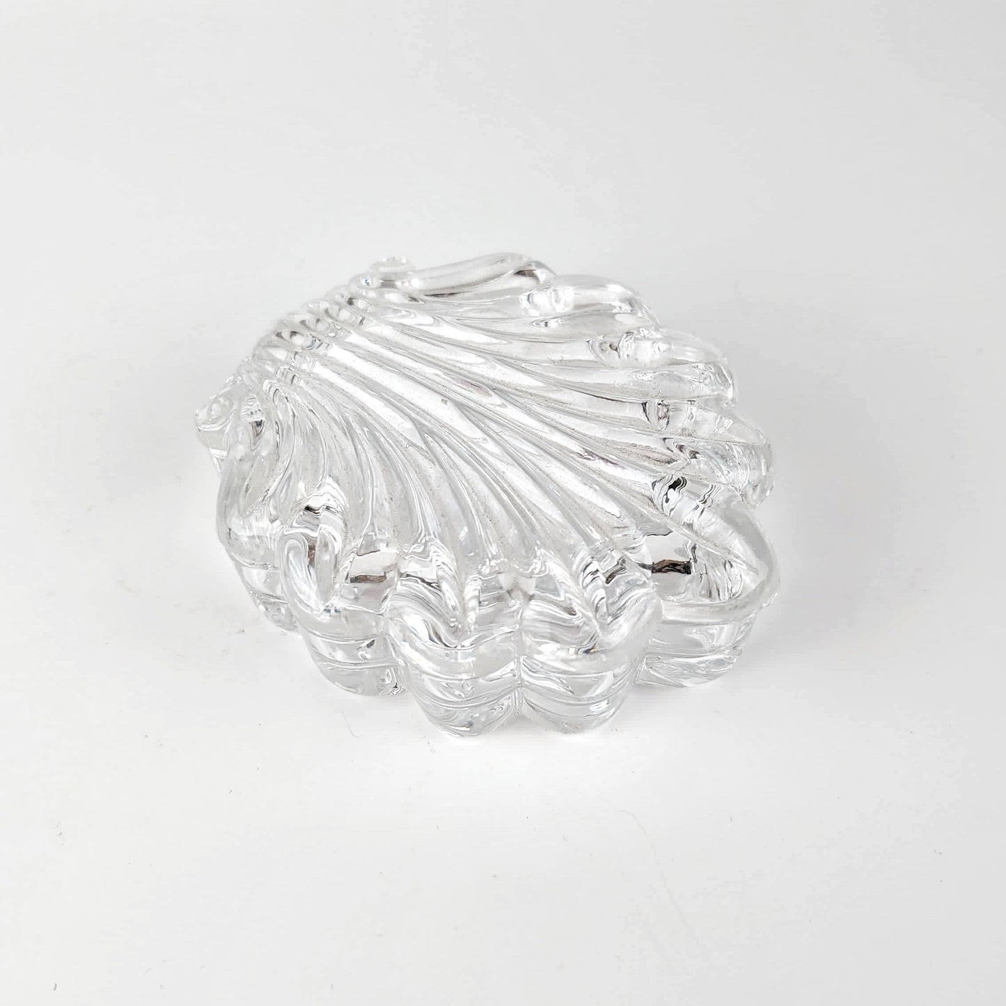 Années 1980 Art Déco Revival Glass Shell Candy Dish Lidded Box 80s