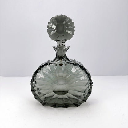 Mid Century Crystal Glass Decanter Grey Smoked Glass Brutalist Jug Vintage