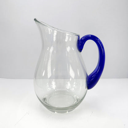 Large 80s glass carafe cobalt blue handle 1980s