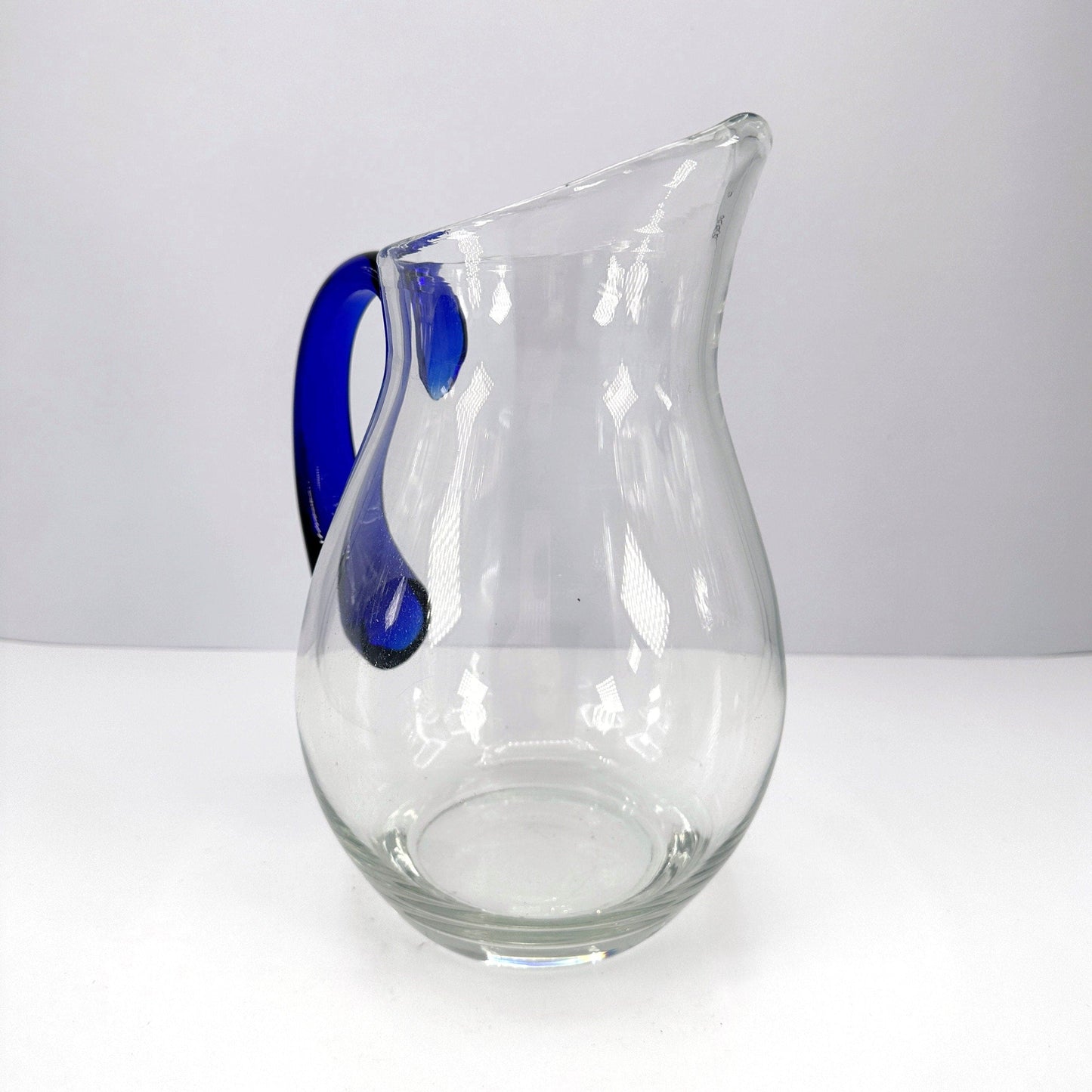 Large 80s glass carafe cobalt blue handle 1980s