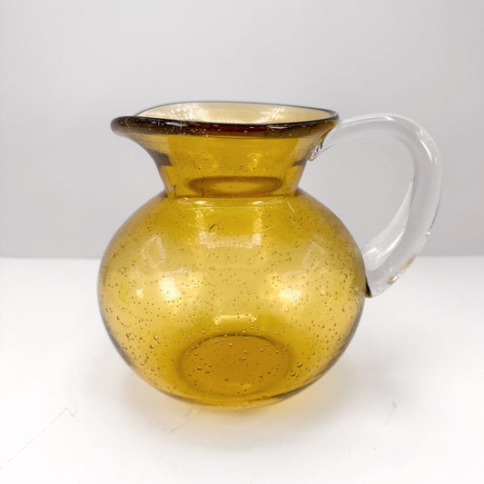 1970s Murano Glass Carafe Yellow Amber Bubbles Mid Century Modernist Juice Water Glass Jug 70s Vintage