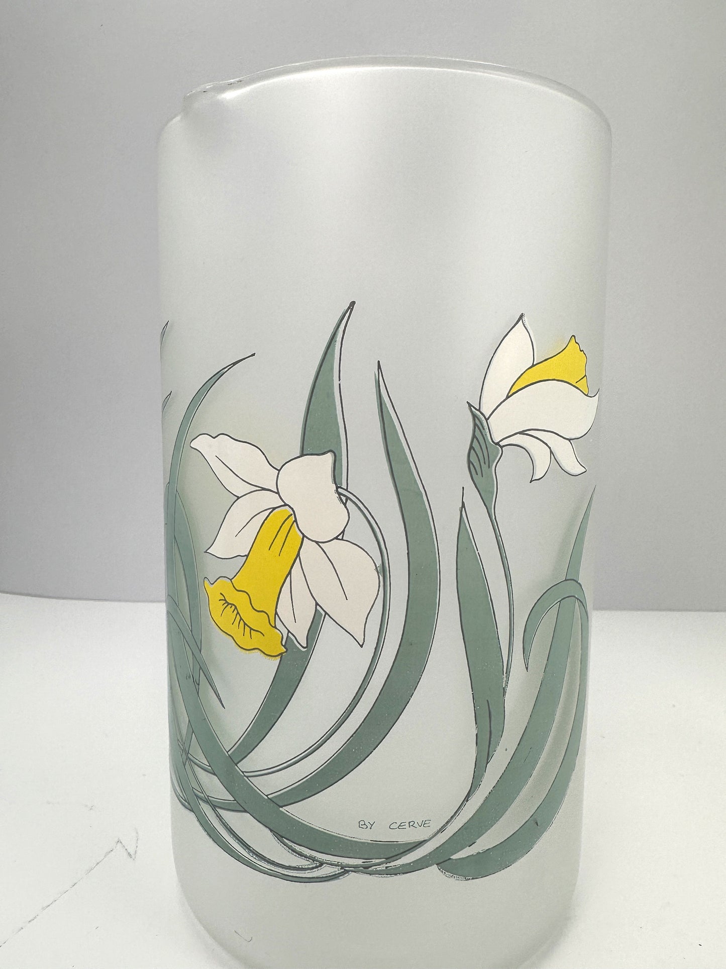 Italian Glass Carafe By Cerve Italia Art Deco Revival Flowers Floral Pattern Decor Glass 80s 1980 Matt Satin Jug