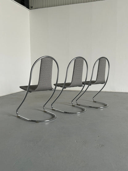 1 of 3 Italian Space Age chromed tubular steel cantilever chairs in the style of Willy Rizzo for Cidue, 1980s Italy Vintage