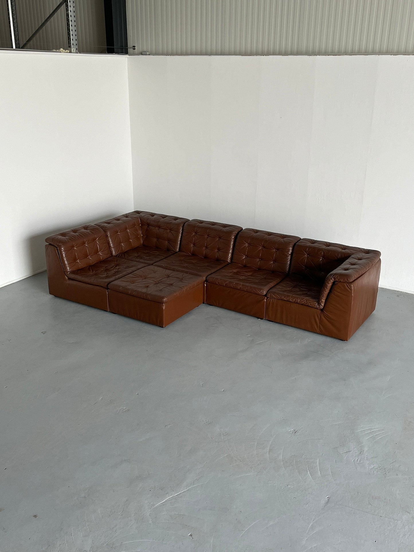 Patchwork Cognac Leather Six Piece Modular Sofa by Laauser, 1970s Germany Section Seating Set Vintage