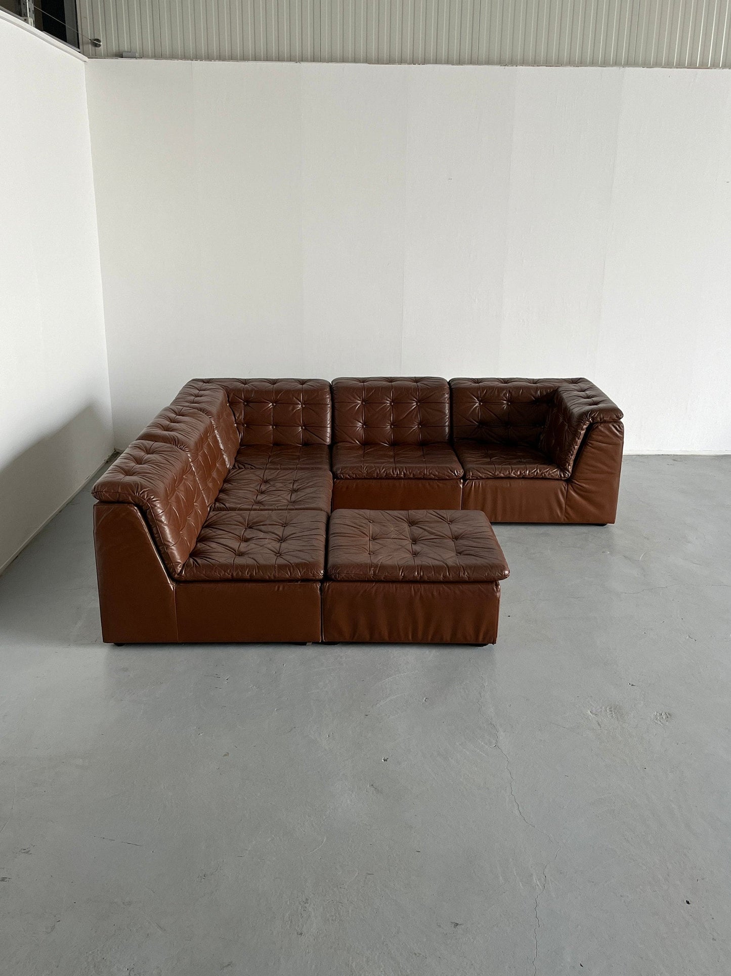 Patchwork Cognac Leather Six Piece Modular Sofa by Laauser, 1970s Germany Section Seating Set Vintage