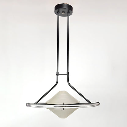 80er Art Deco Revival Deckenlampe IDEARTE Spain Schwarz Milchglas Geometrisch Postmodern Glas Leuchte Plexiglas