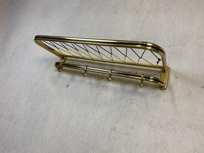 Stylish Fifties coat rack in brass with black decorative stripe Vintage