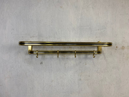 Stylish Fifties coat rack in brass with black decorative stripe Vintage