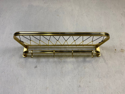 Stylish Fifties coat rack in brass with black decorative stripe Vintage