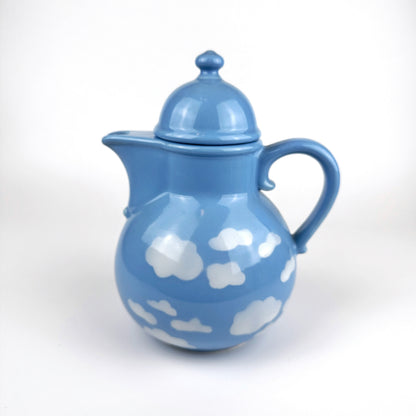 Set Kaffee Tee Kanne Tassen Service Wolken Motiv 80er Keramik Himmel 1980 80s Himmelblau Kawaii Veilchen Flieder Stöfchen