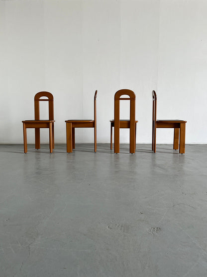 Set of 4 Italian Brutalist Dining Chairs in Lacquered Cherry Wood, in Style of Afra &amp; Tobia Scarpa, 1980s Italy