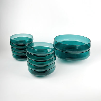 Années 50 années 60 Kaj Franck Glass Bowl Set Grand Petit Nuutajärvi Finlande Beryl Essence Turquoise Mid Century Compote Dessert