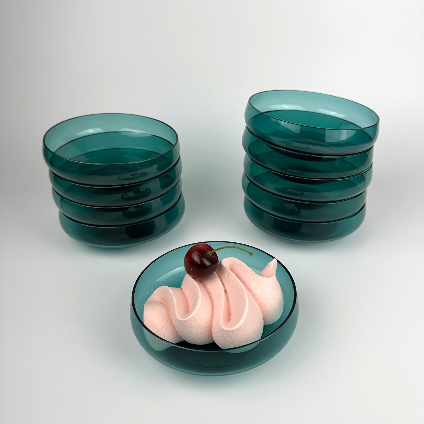 Années 50 années 60 Kaj Franck Glass Bowl Set Grand Petit Nuutajärvi Finlande Beryl Essence Turquoise Mid Century Compote Dessert