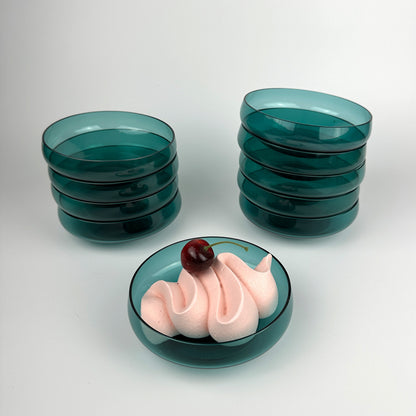 50er 60er Kaj Franck Glas Schalen Set groß klein Nuutajärvi Finnland Beryl Petrol Türkis Mid Century Kompott Dessert