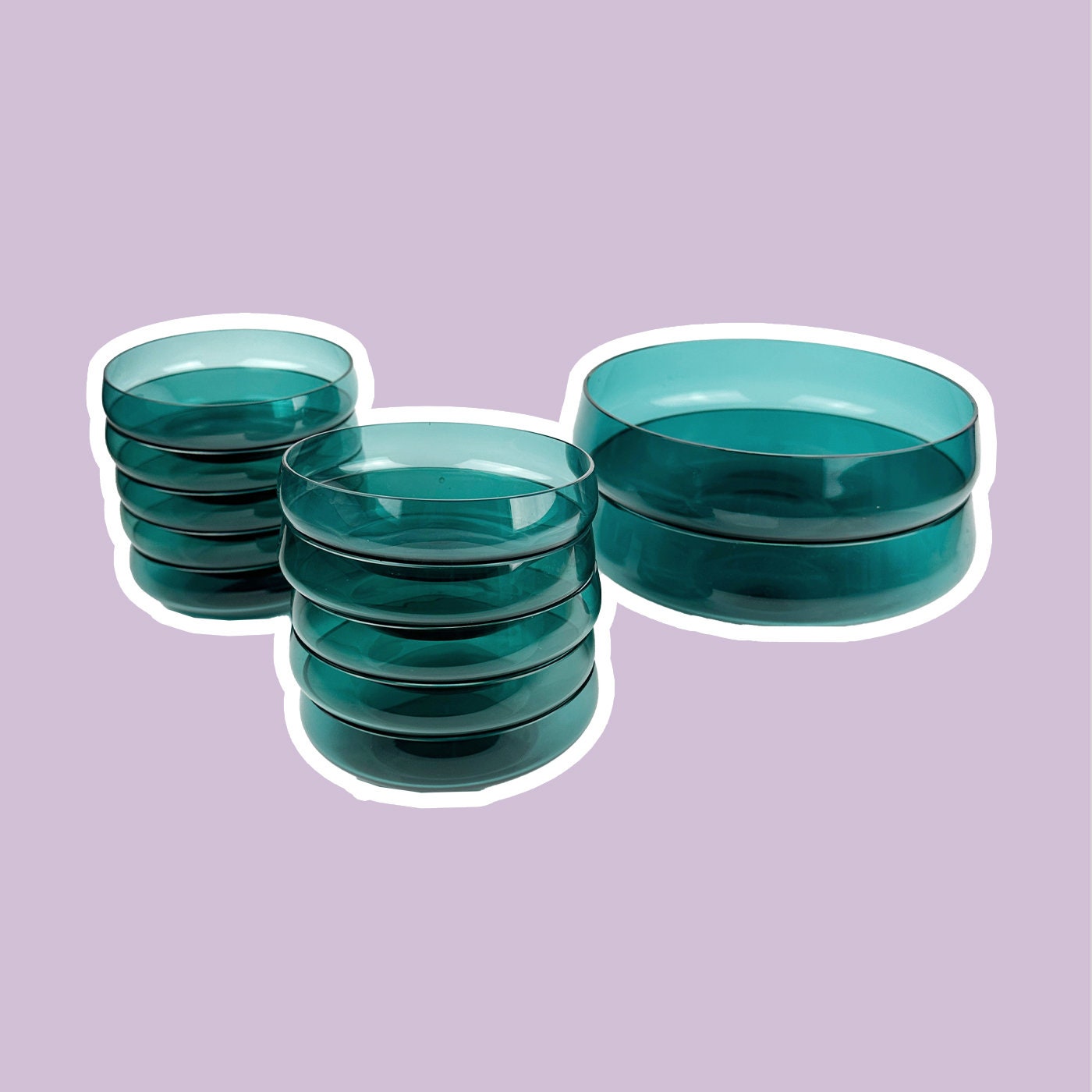 Années 50 années 60 Kaj Franck Glass Bowl Set Grand Petit Nuutajärvi Finlande Beryl Essence Turquoise Mid Century Compote Dessert