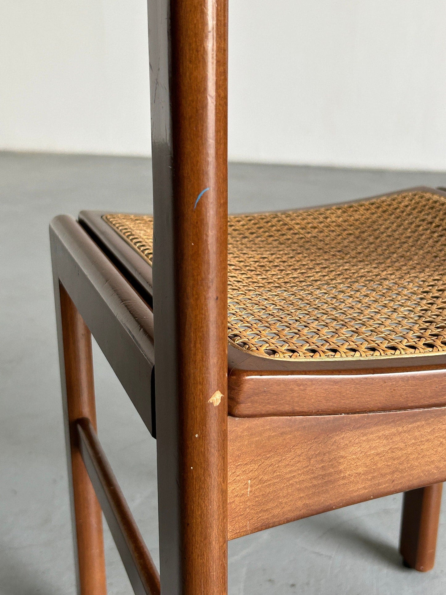 Mid-Century Modern Stained Beechwood and Wicker Cane Dining Chair, 1960s Italy Vintage