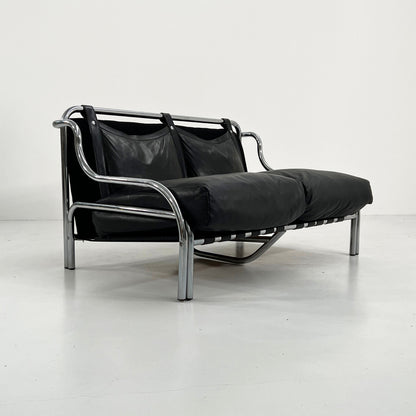 Stringa 2-Sitzer Ledersofa von Gae Aulenti für Poltronova, 1960er Vintage